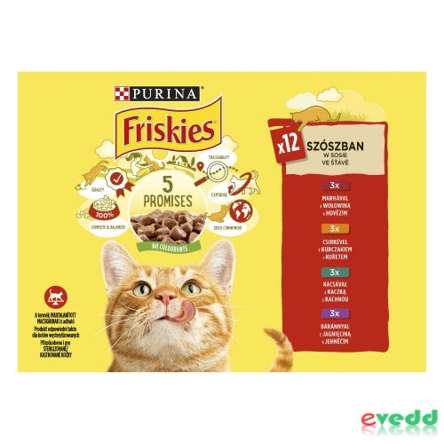 Friskies Alutasakos Macskaeledel 12x85g  Csirke + Marha + Bárány + Kacsa